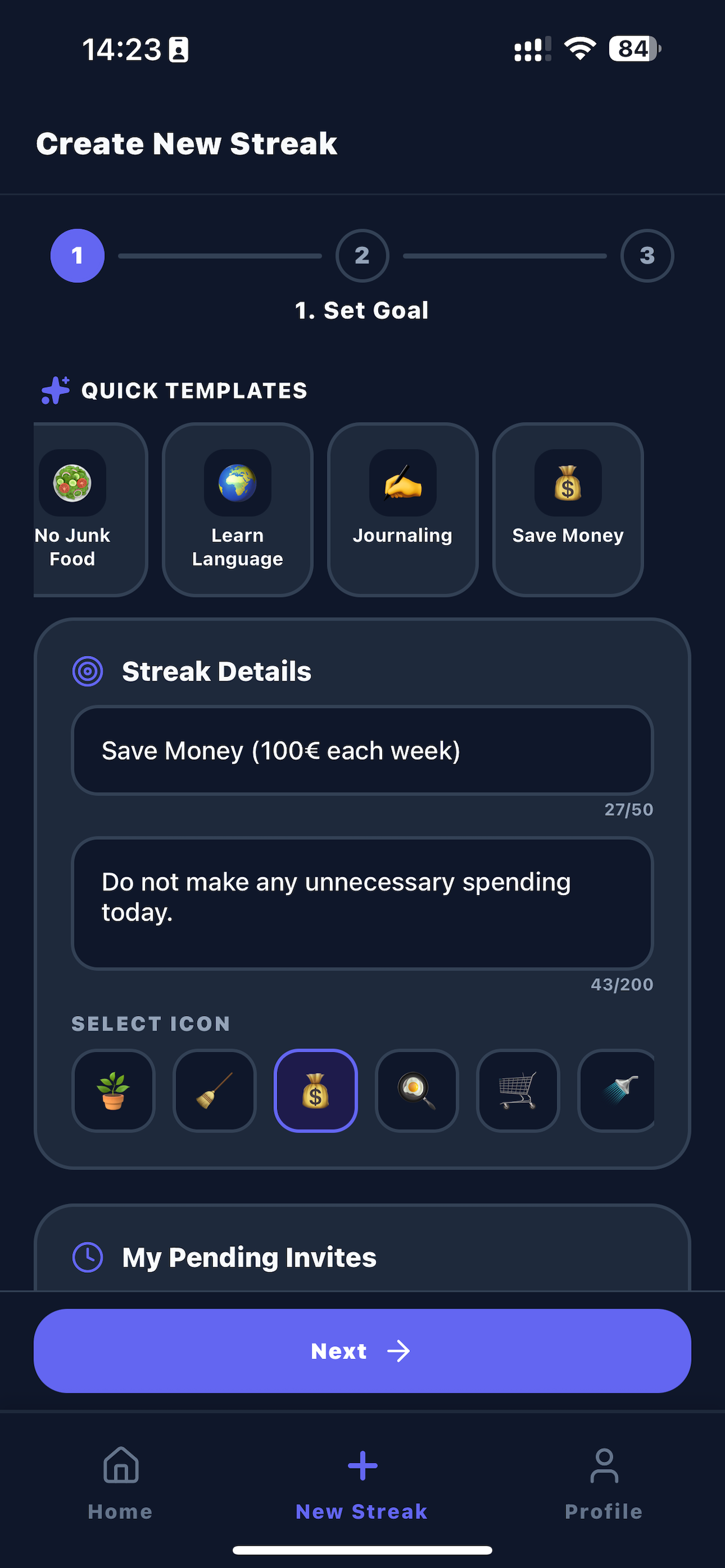 DuoStreak app – add a new habit streak challenge