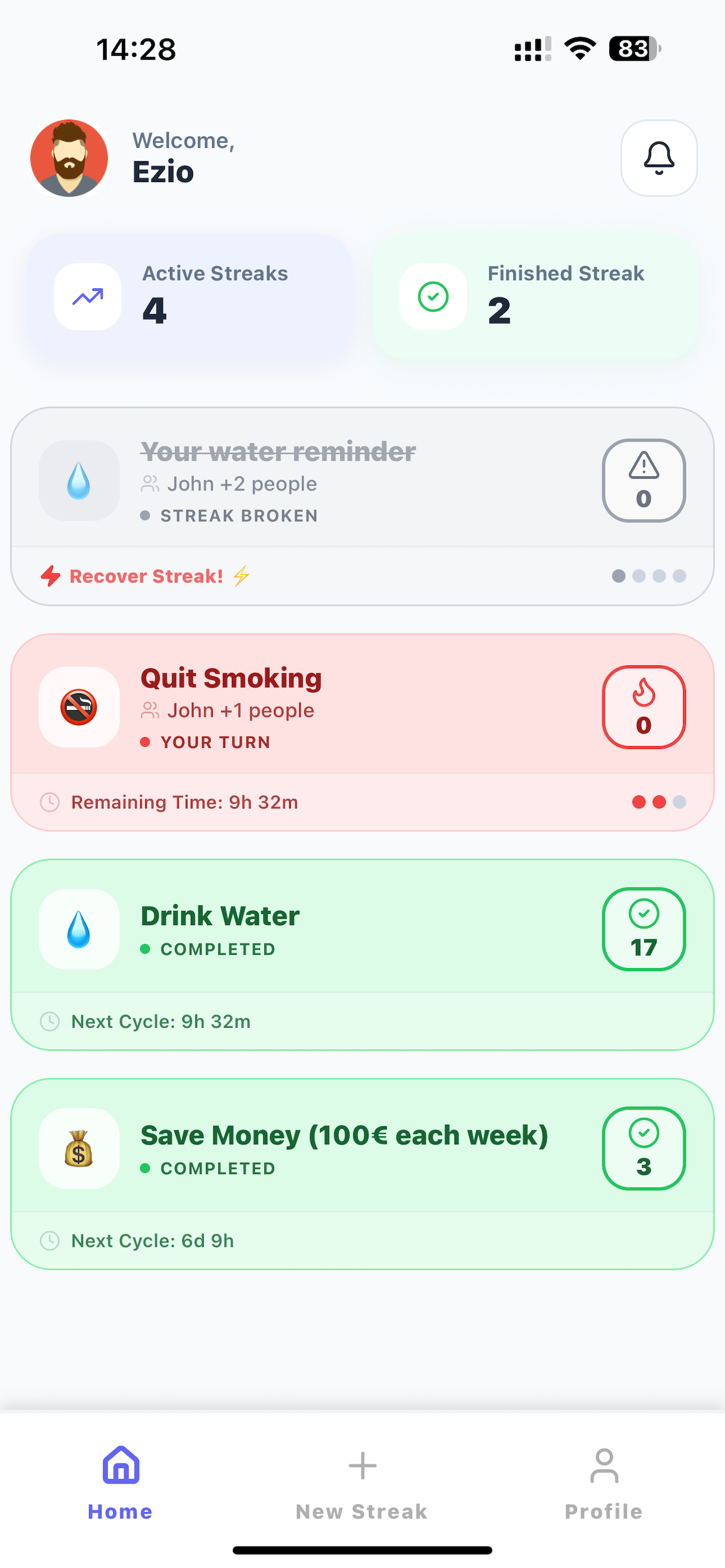 DuoStreak app – clean light mode interface