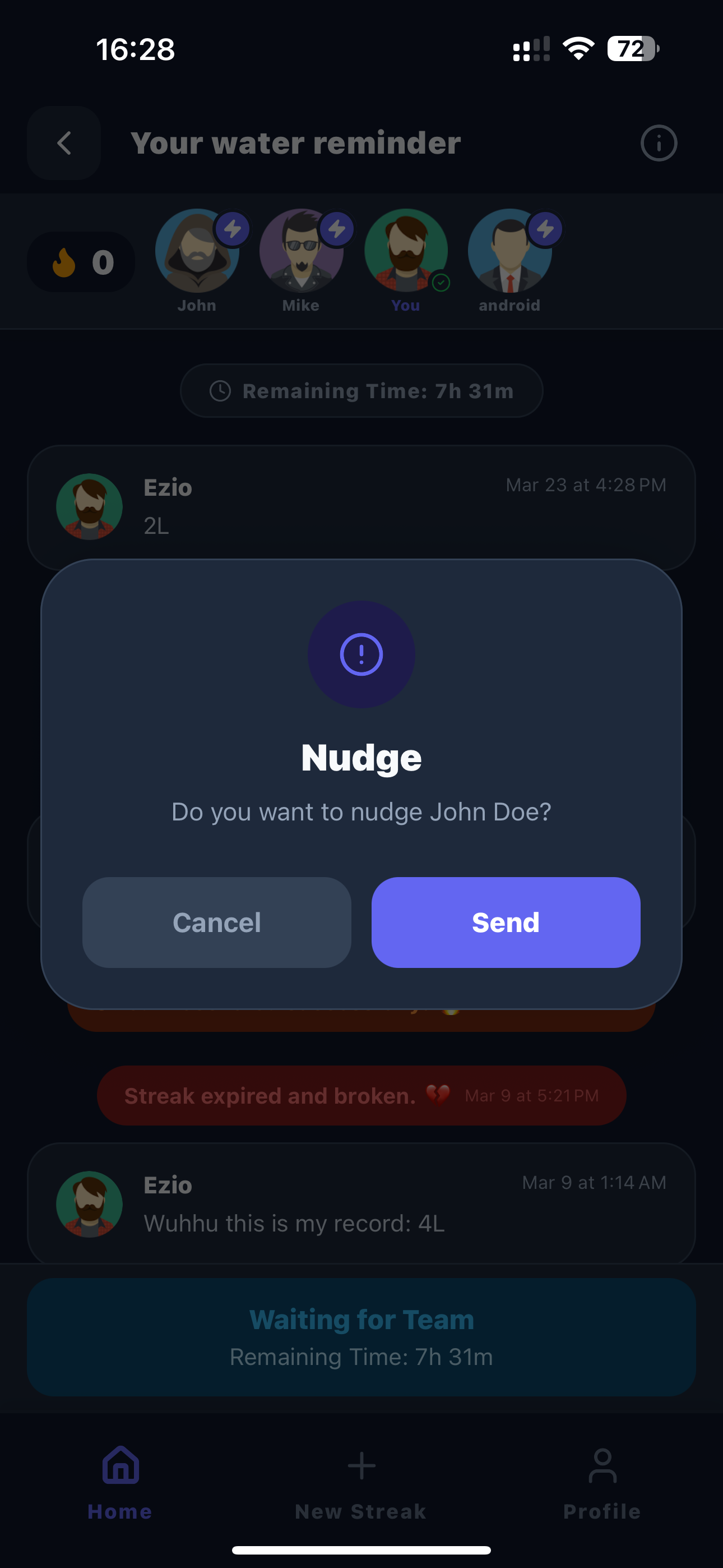 DuoStreak app – send a nudge notification to remind friends to complete their habit